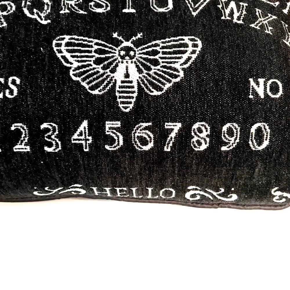 - Halloween Ouija Spirit Board Throw Pillow Black White Silver Metallic Thread